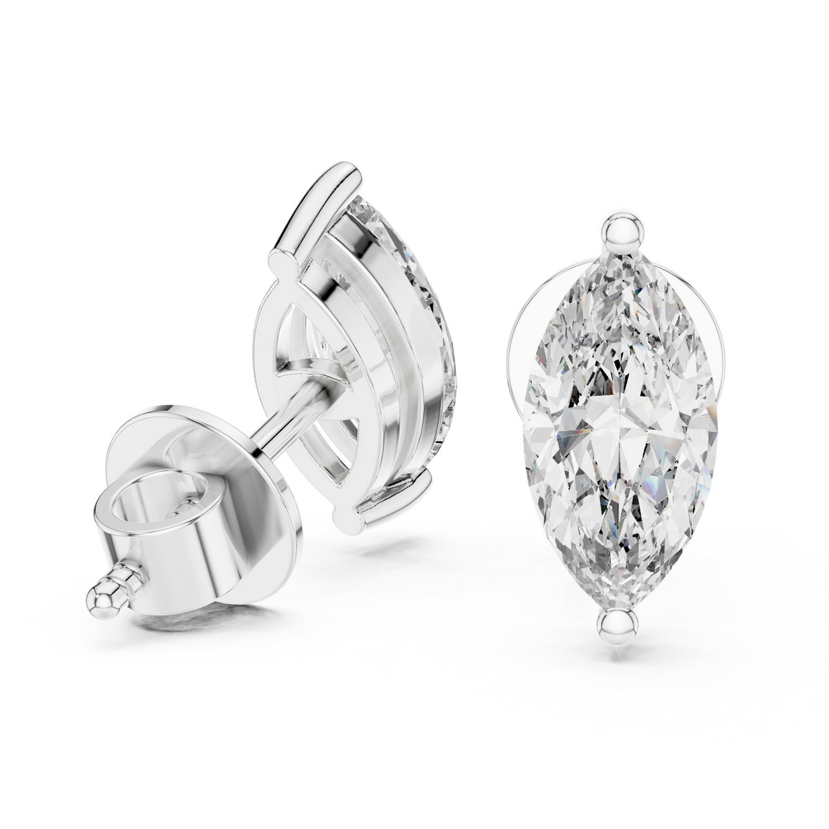 Marquise-Cut Diamond Solitaire Stud Earrings in white gold, view 4