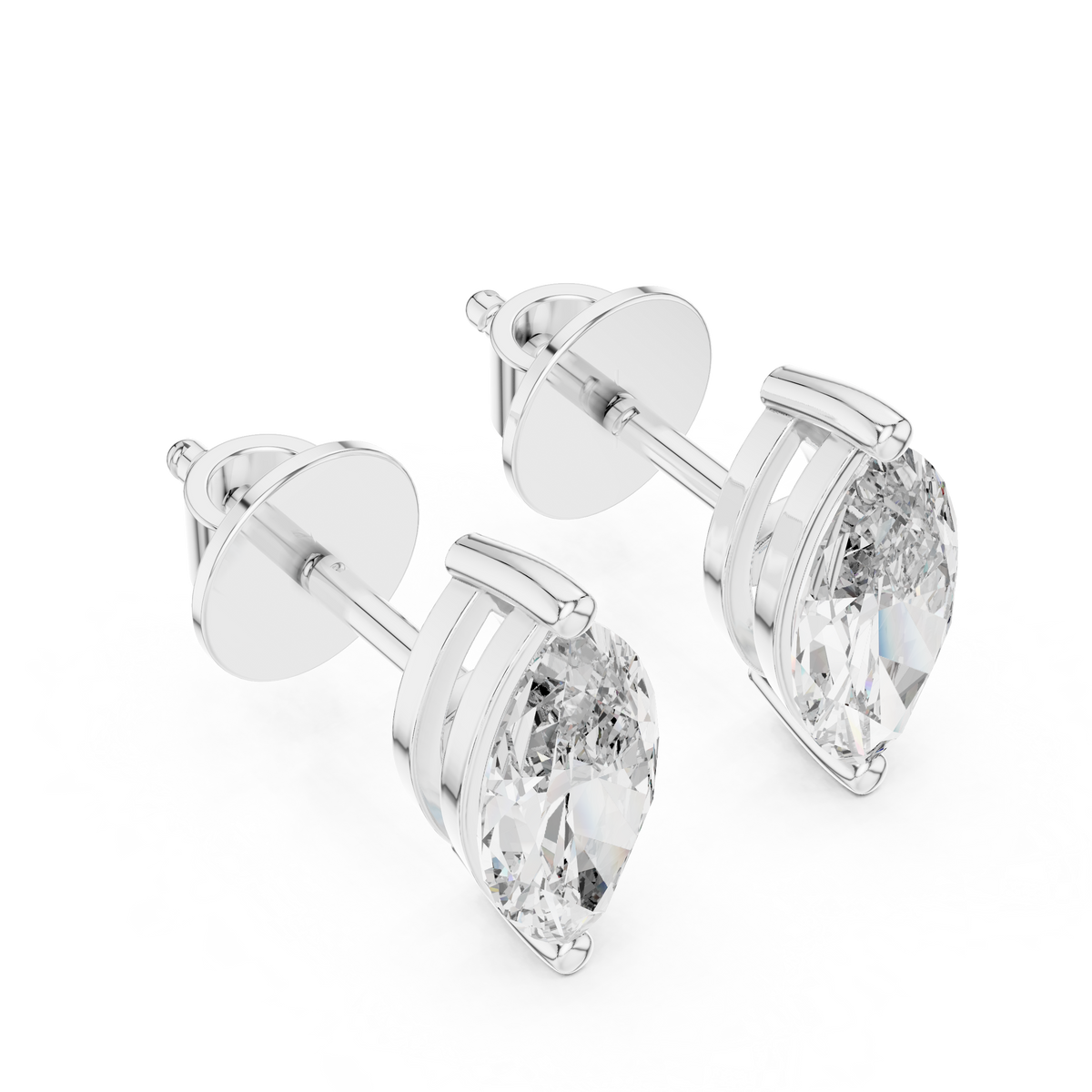 Marquise-Cut Diamond Solitaire Stud Earrings in white gold, view 3