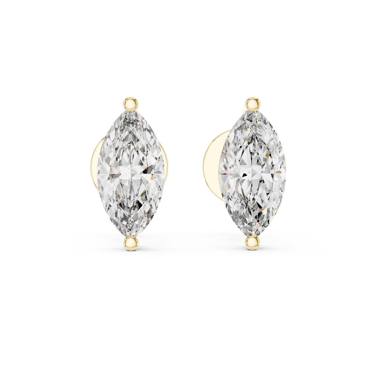 Marquise-Cut Diamond Solitaire Stud Earrings in yellow gold, view 9