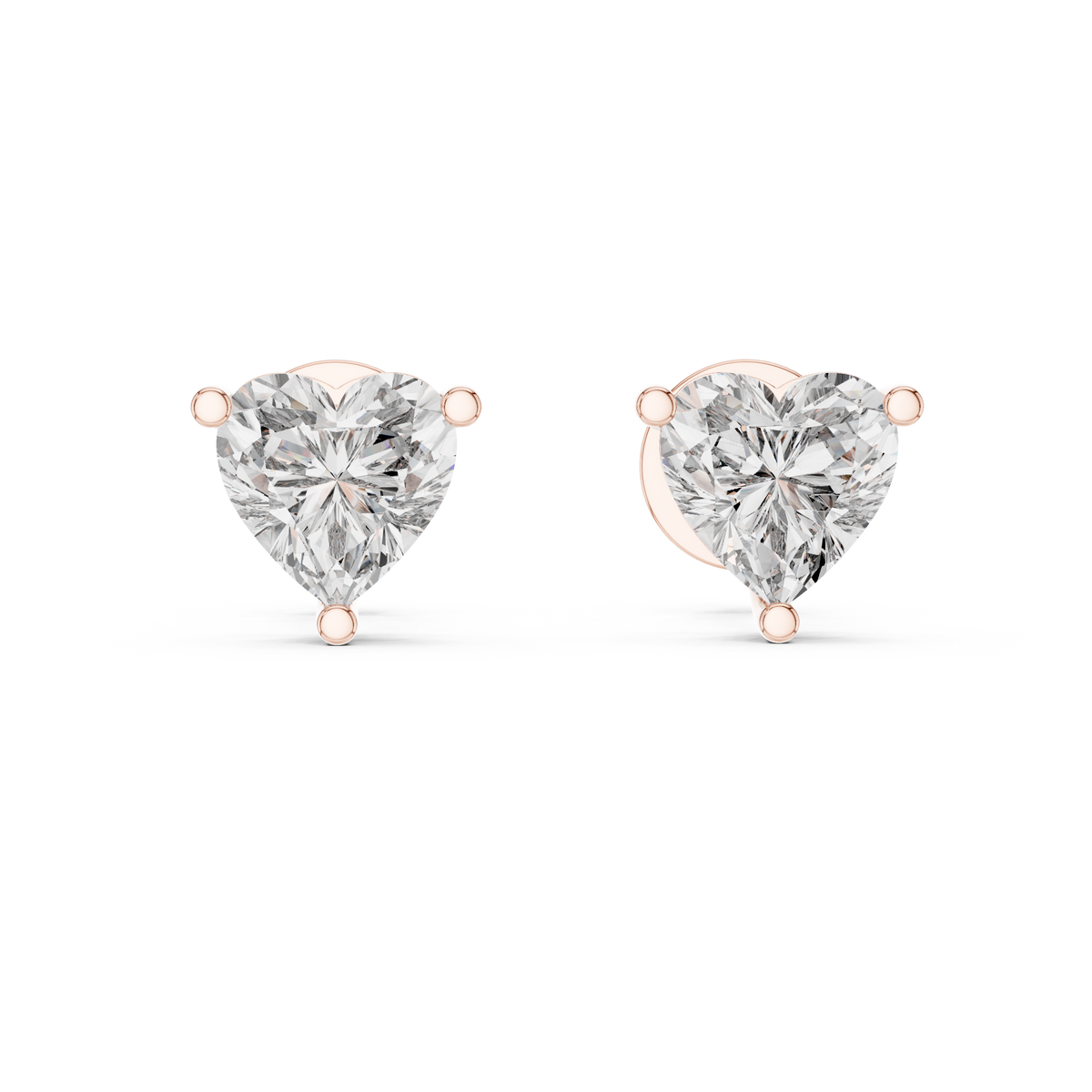 Heart-Cut Diamond Solitaire Stud Earrings in rose gold, view 9