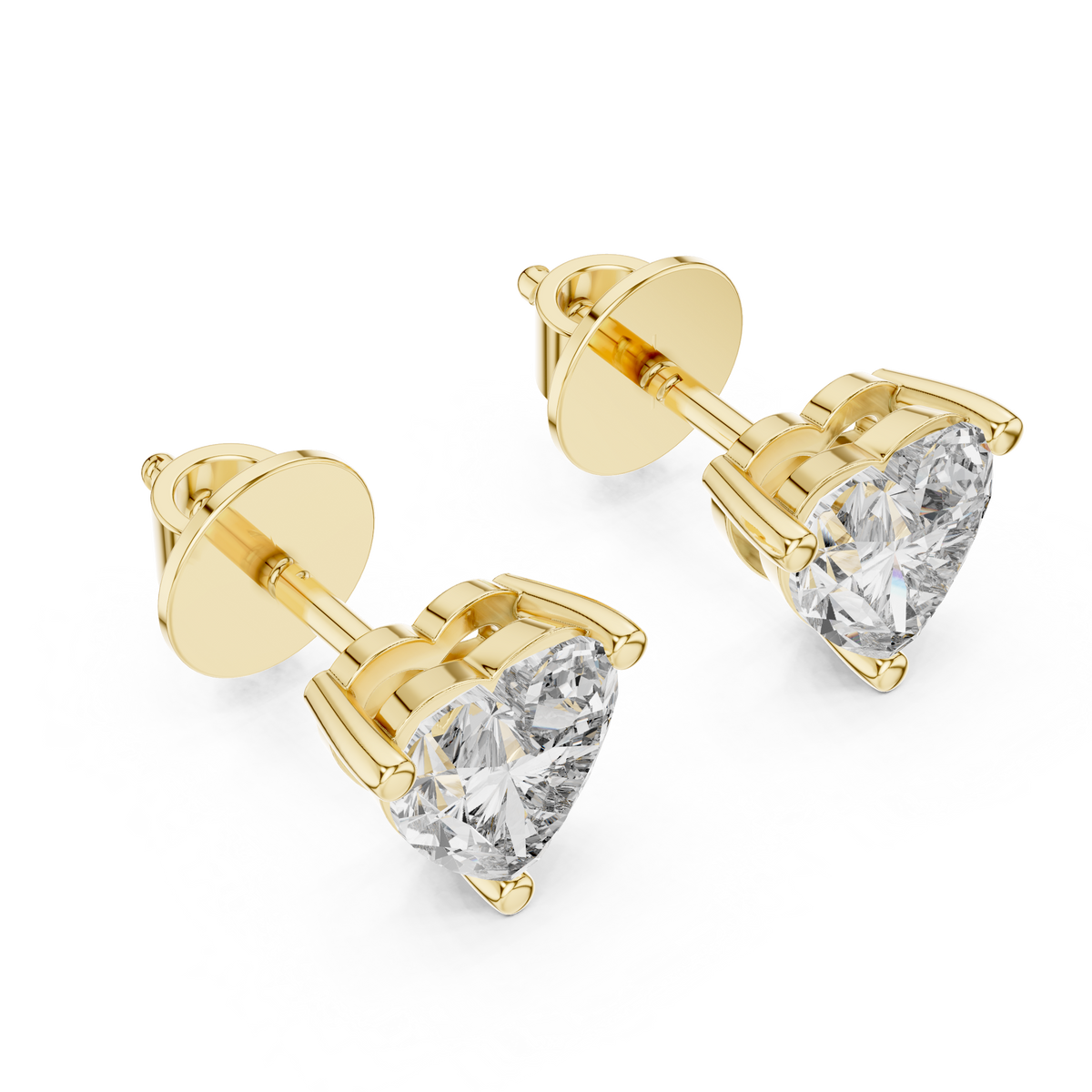 Heart-Cut Diamond Solitaire Stud Earrings in yellow gold, view 1