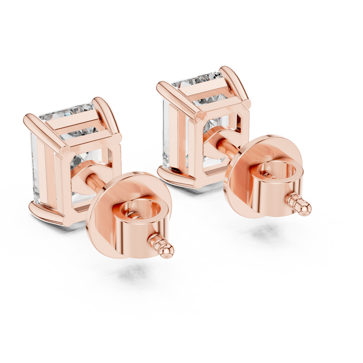 Radiant-Cut Diamond Solitaire Stud Earrings in rose gold, view 4