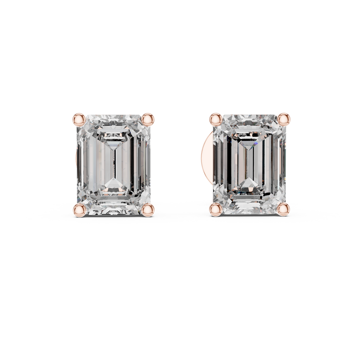 Radiant-Cut Diamond Solitaire Stud Earrings in rose gold, view 5