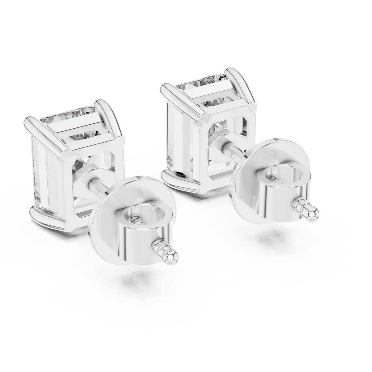 Radiant-Cut Diamond Solitaire Stud Earrings in white gold, view 6