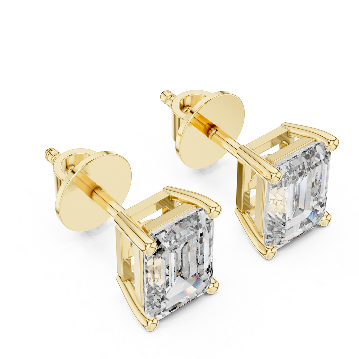 Radiant-Cut Diamond Solitaire Stud Earrings in yellow gold, view 1