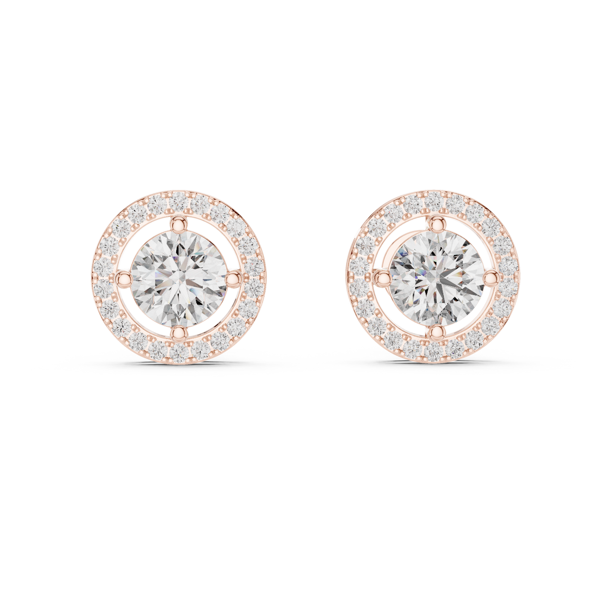 Round Diamond Halo Stud Earrings in rose gold, view 5
