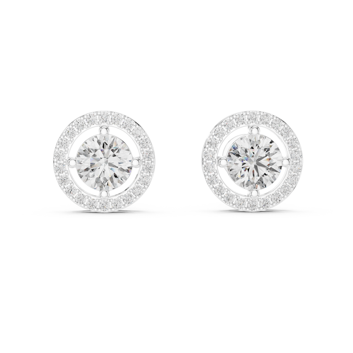 Round Diamond Halo Stud Earrings in white gold, view 7