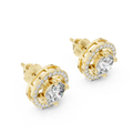 Round Diamond Halo Stud Earrings in yellow gold, view 1