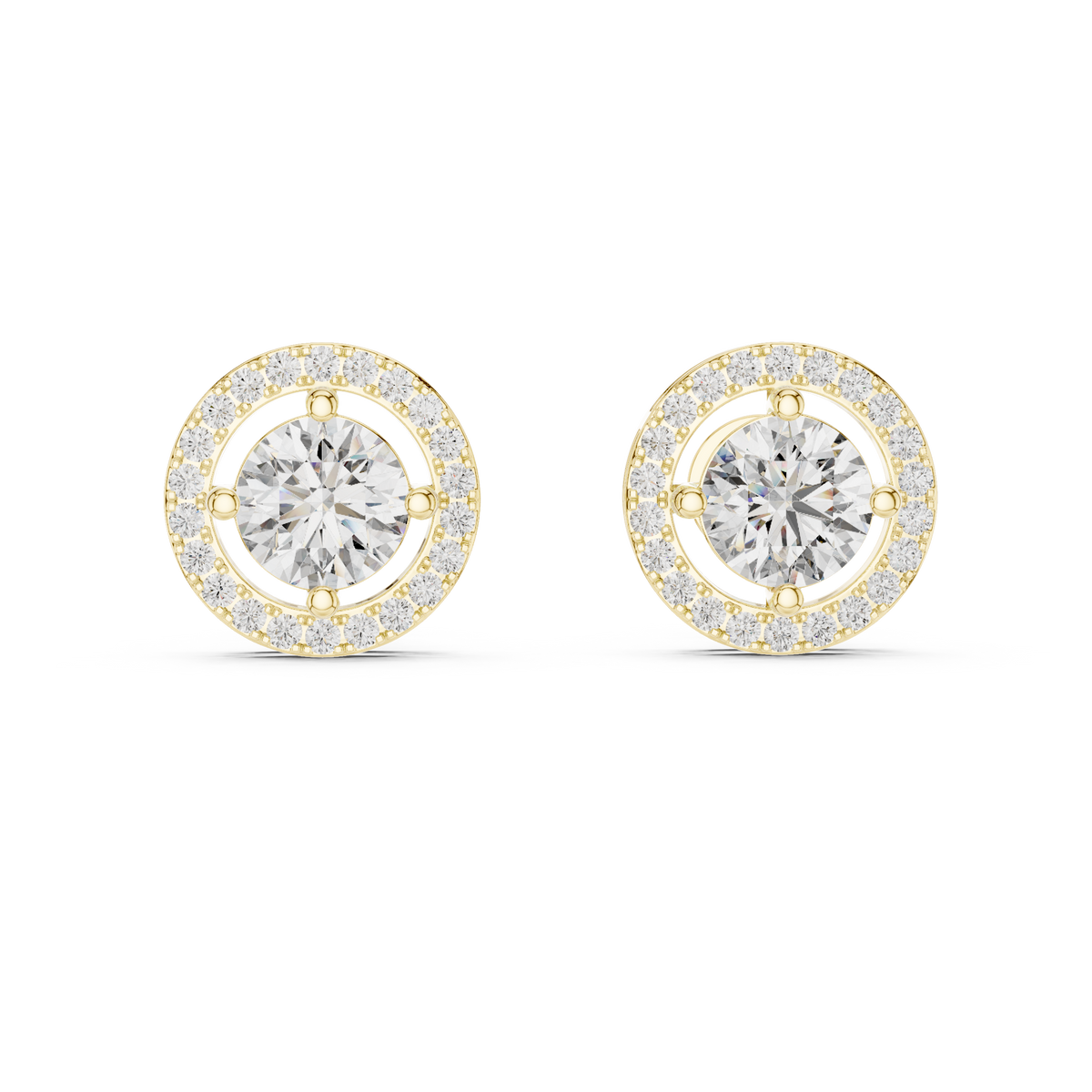 Round Diamond Halo Stud Earrings in yellow gold, view 9