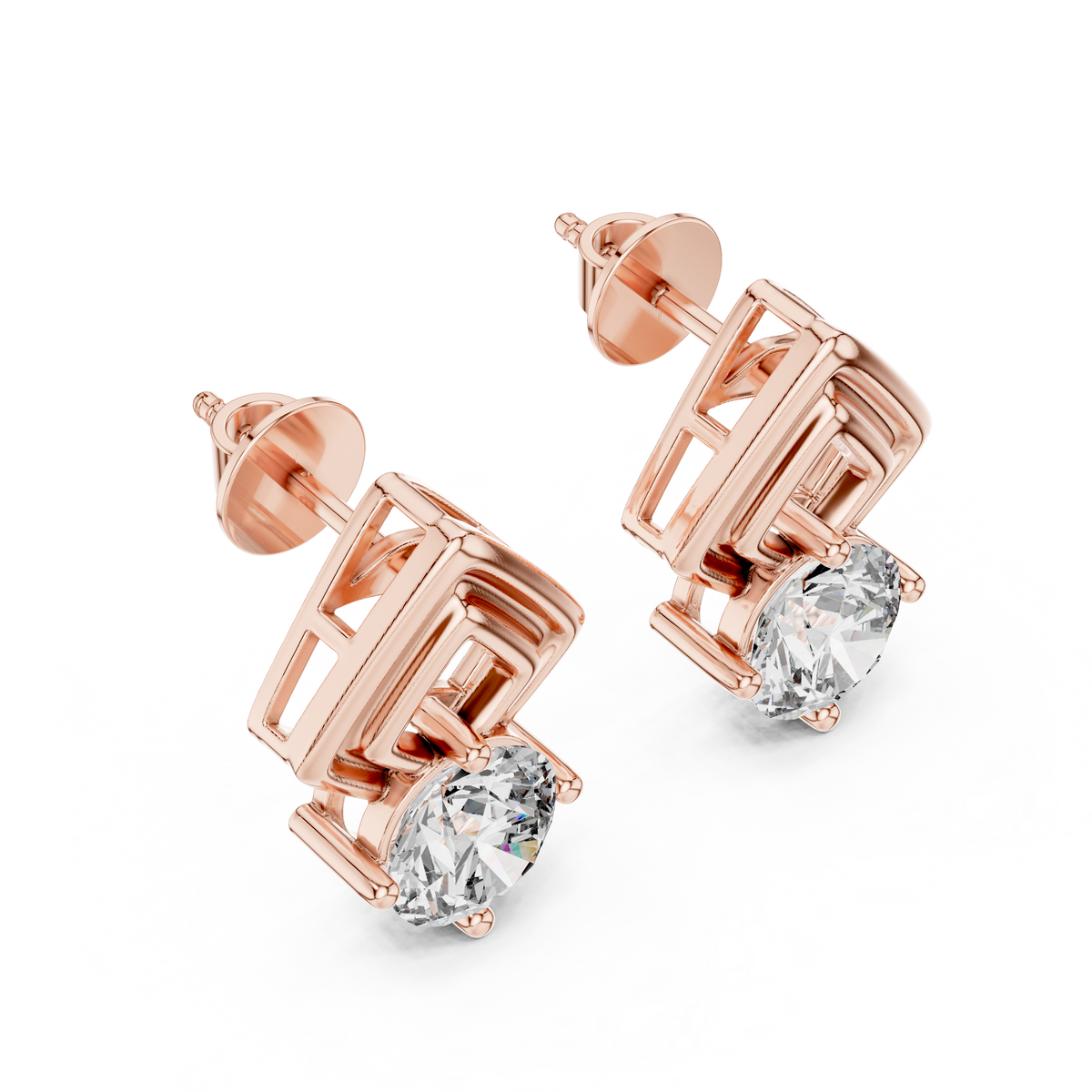 Geometric Drop Diamond Stud Earrings in rose gold, view 6