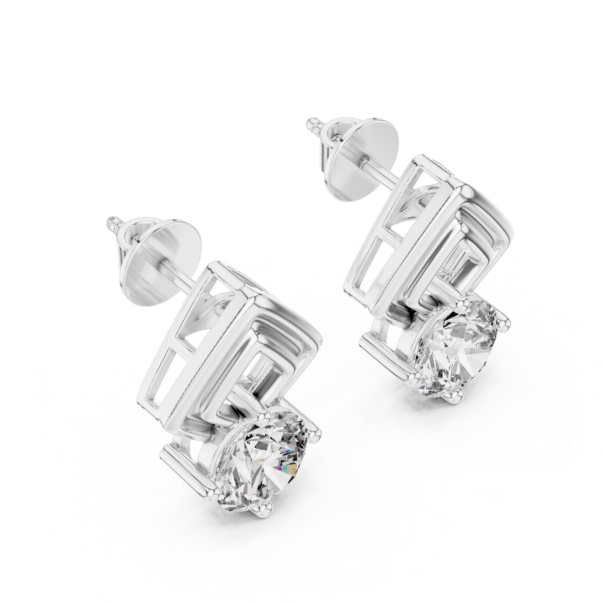 Geometric Drop Diamond Stud Earrings in white gold, view 7