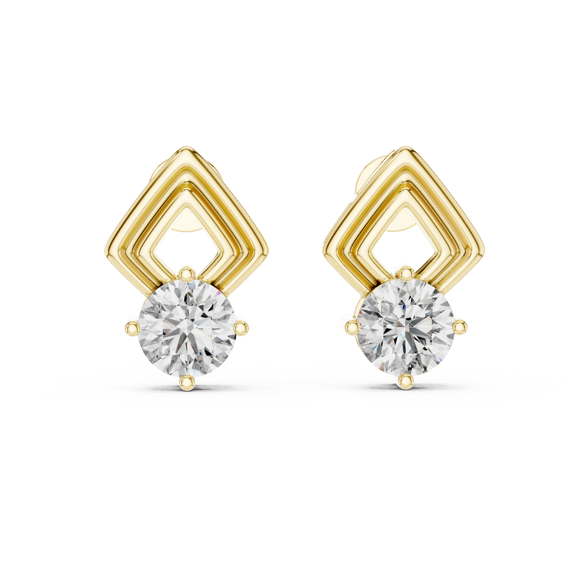 Geometric Drop Diamond Stud Earrings in yellow gold, view 1
