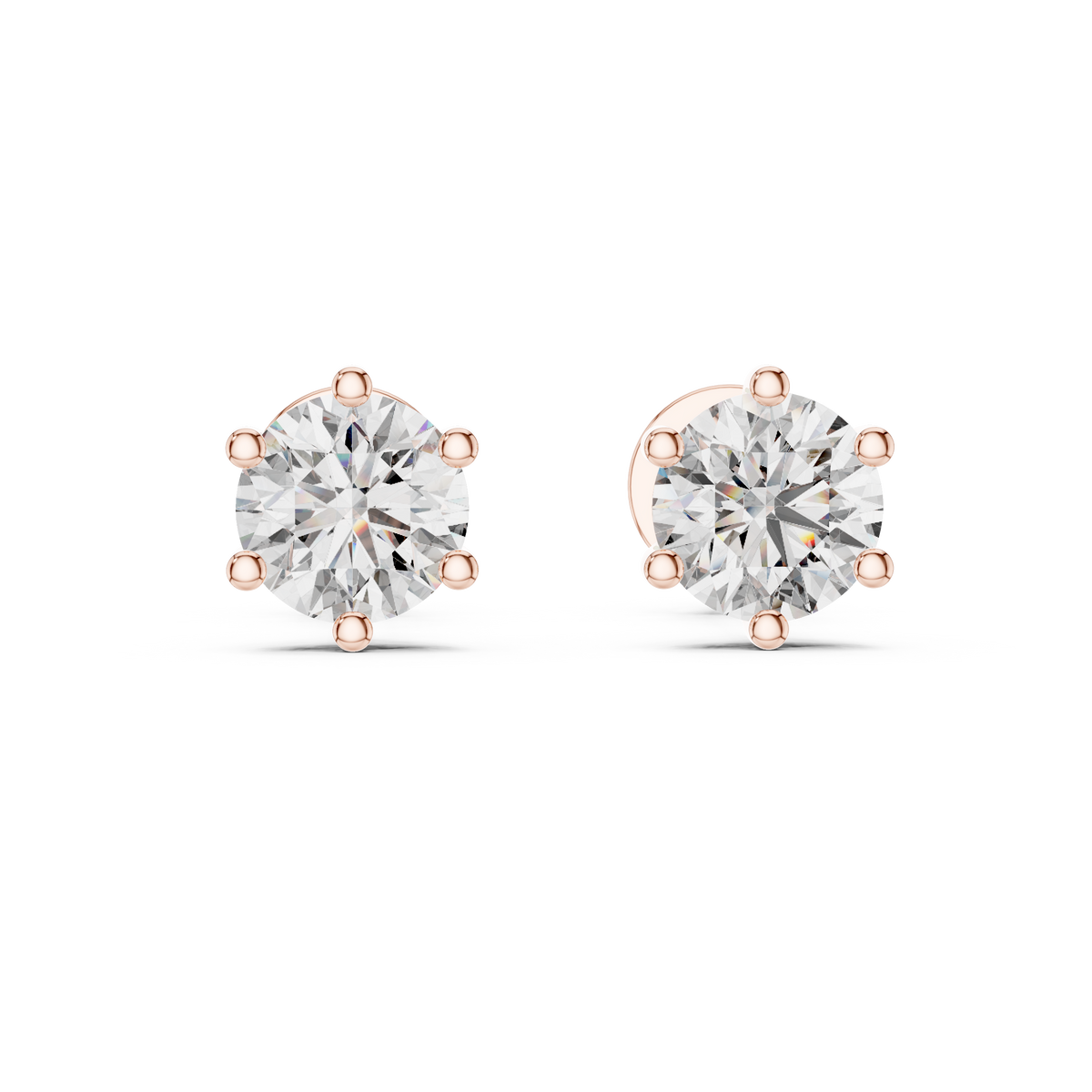 Round Diamond Solitaire Stud Earrings in rose gold, view 7