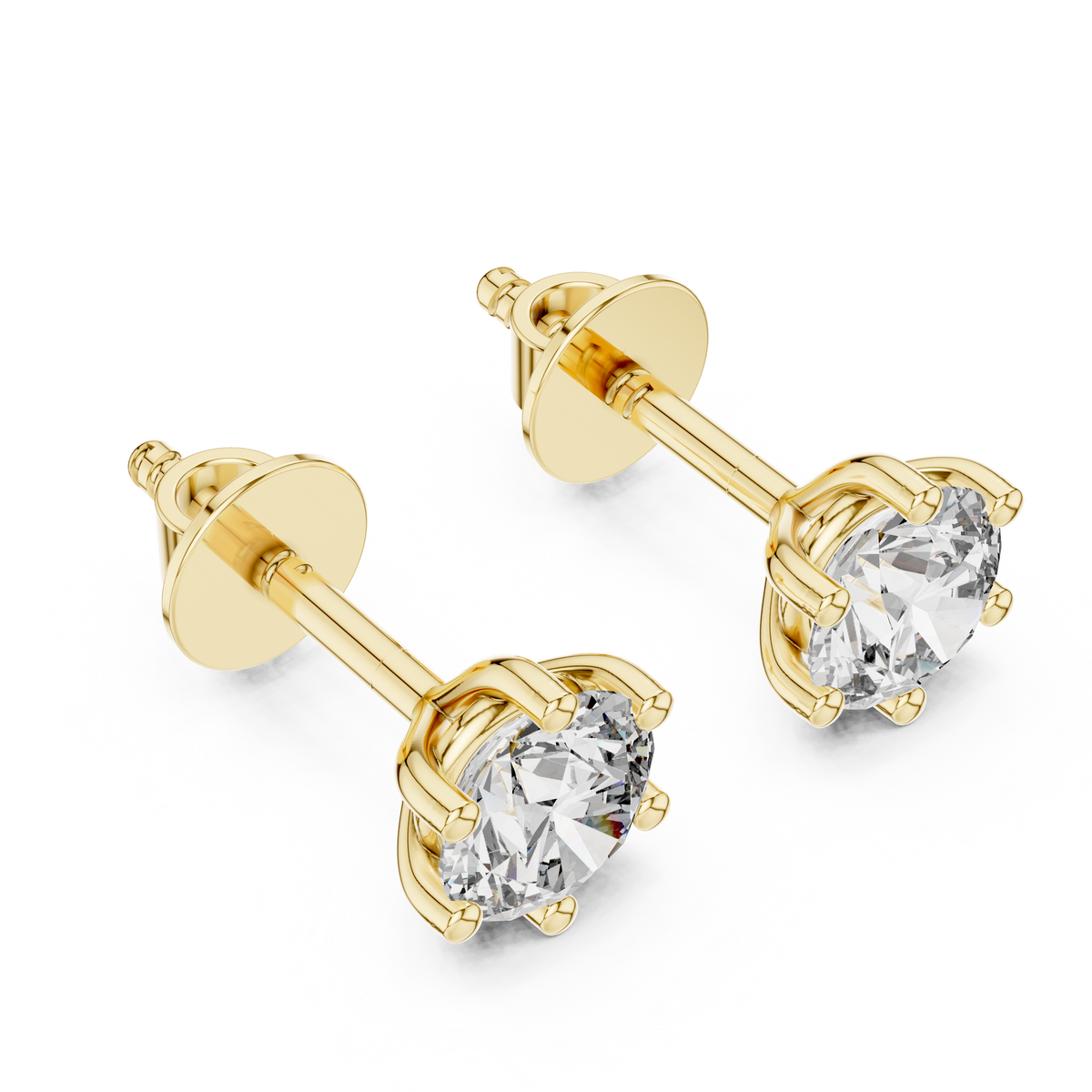 Round Diamond Solitaire Stud Earrings in yellow gold, view 1