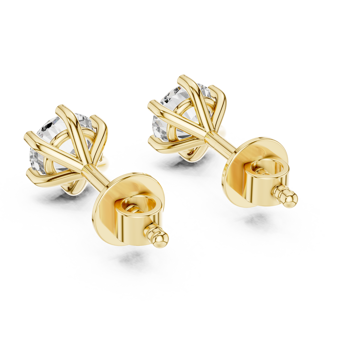 Round Diamond Solitaire Stud Earrings in yellow gold, view 4
