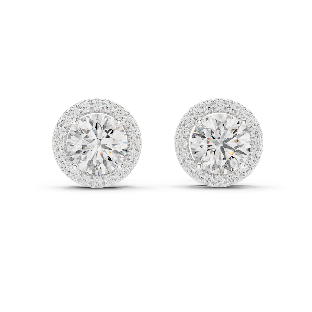 Double Halo Round Diamond Stud Earrings in white gold, view 7