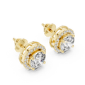 Double Halo Round Diamond Stud Earrings in yellow gold, view 1