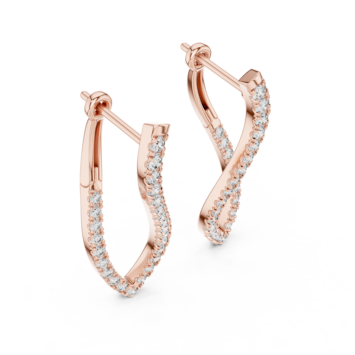 S-vormige oorhangers met diamanten in roségoud — aanzicht 5