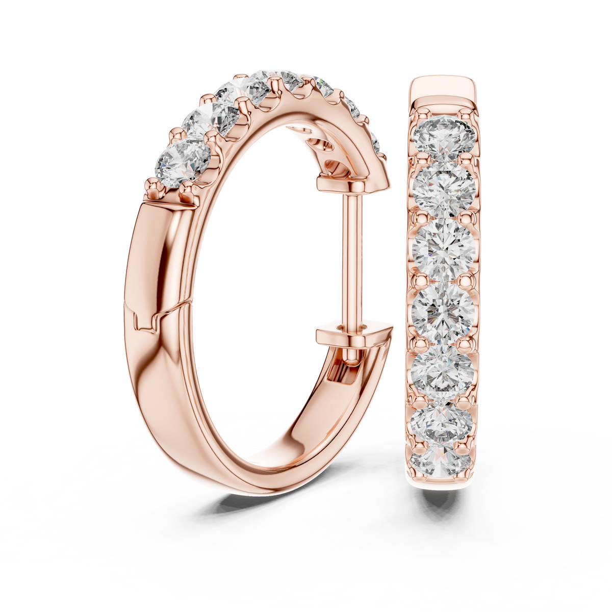 Round Diamond Hoop Earrings in rose gold, view 8
