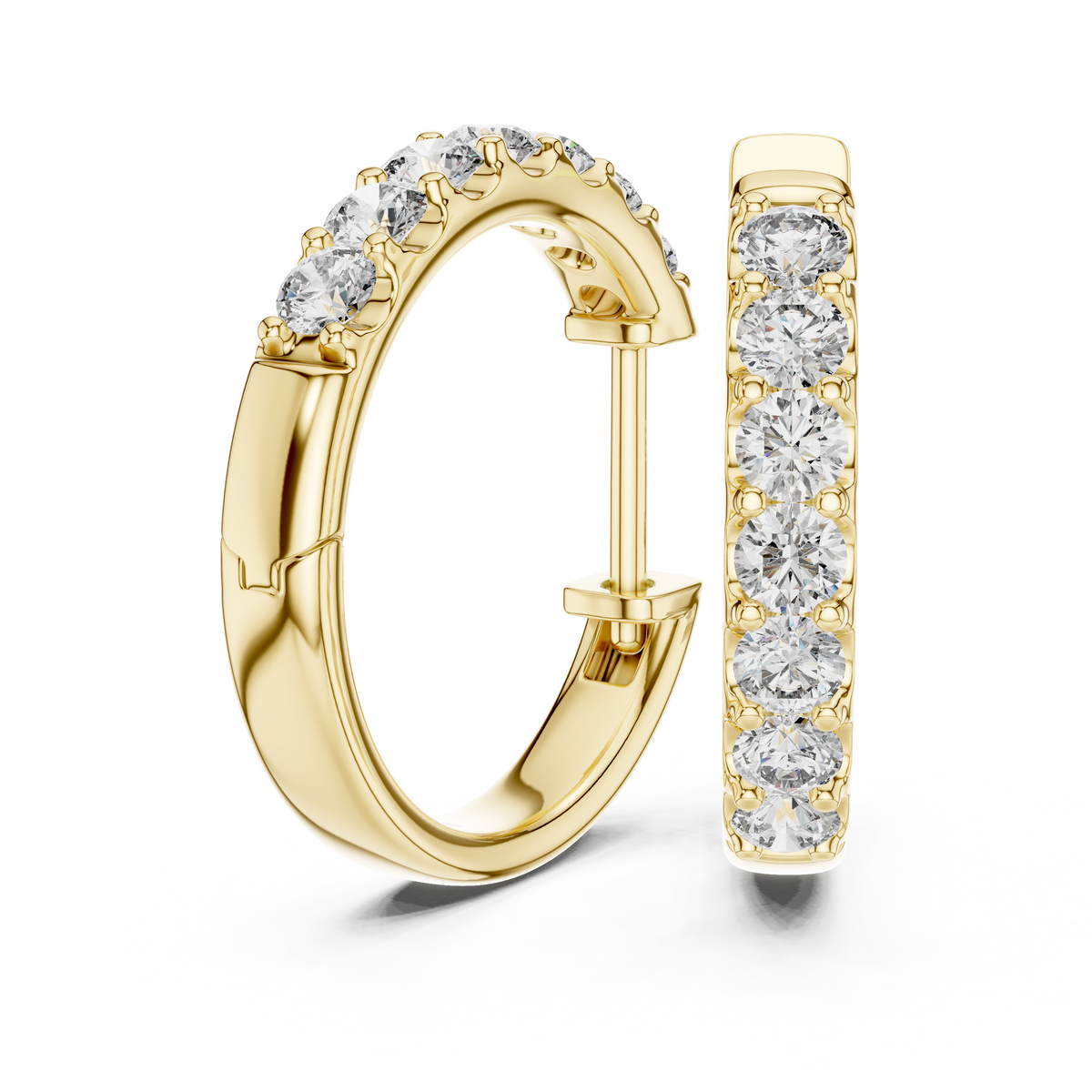 Round Diamond Hoop Earrings in yellow gold, view 12