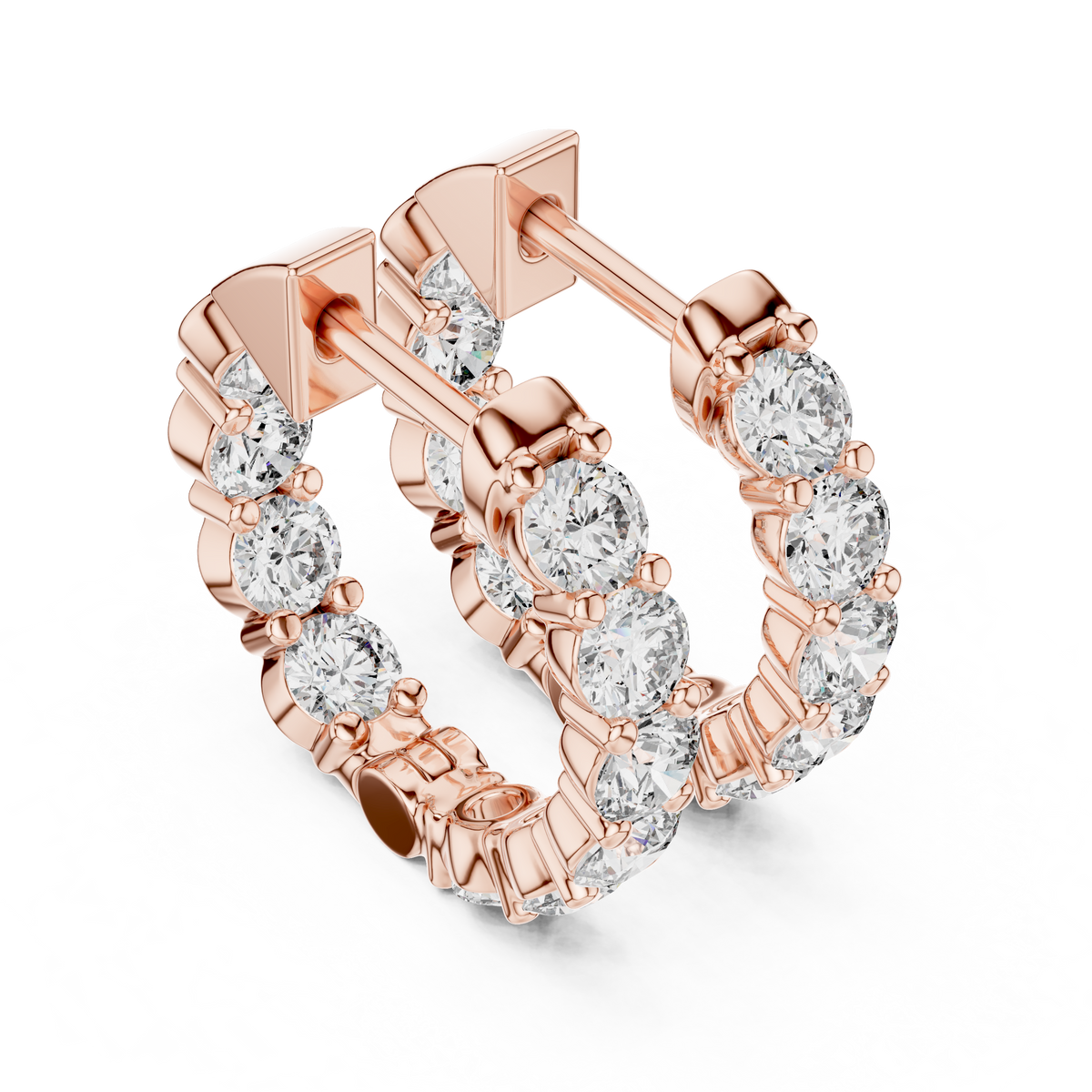 Double-Sided Round Diamond Hoop Earrings in rose gold, view 5