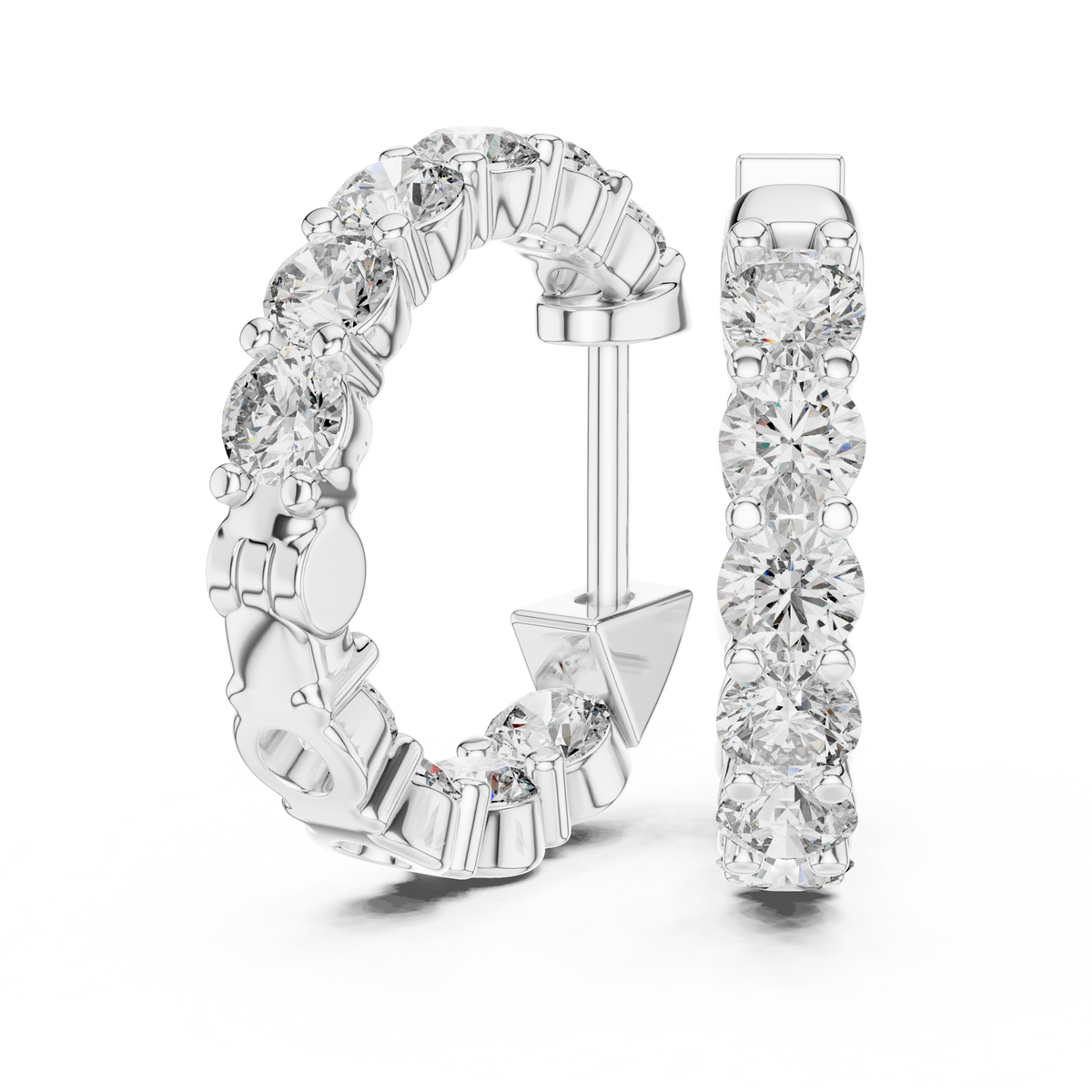 Double-Sided Round Diamond Hoop Earrings in white gold, view 7