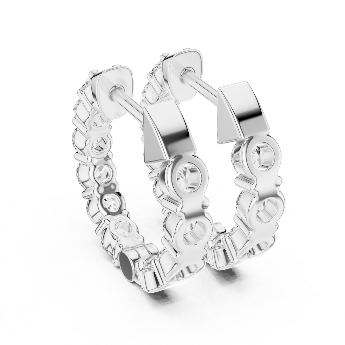Double-Sided Round Diamond Hoop Earrings in white gold, view 8