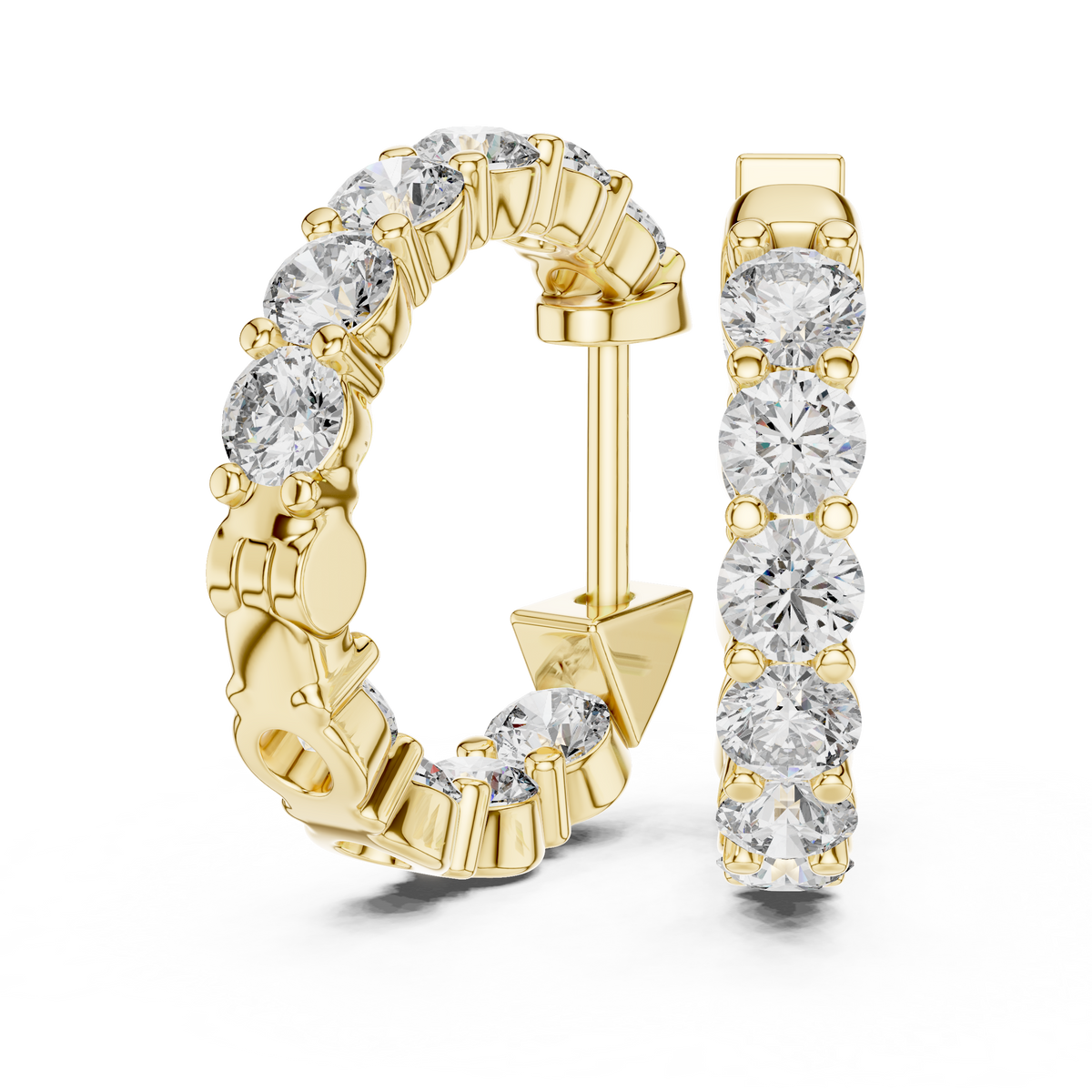 Double-Sided Round Diamond Hoop Earrings in yellow gold, view 10