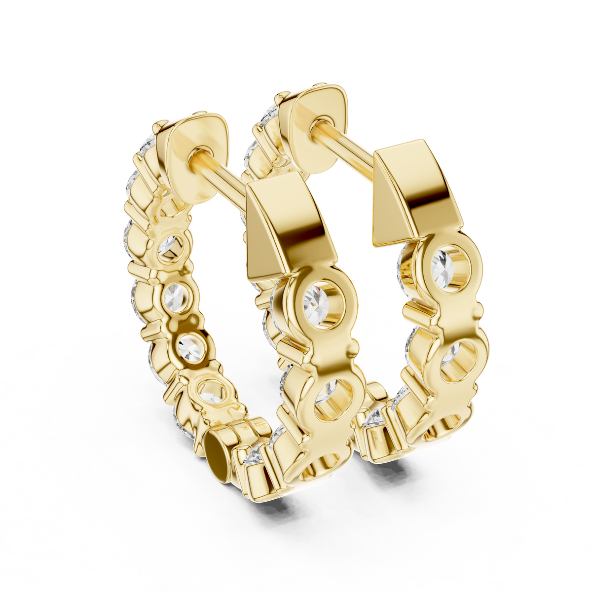 Double-Sided Round Diamond Hoop Earrings in yellow gold, view 11