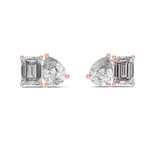 Oorstekers met peervormige en radiantgeslepen diamanten in roségoud — aanzicht 6