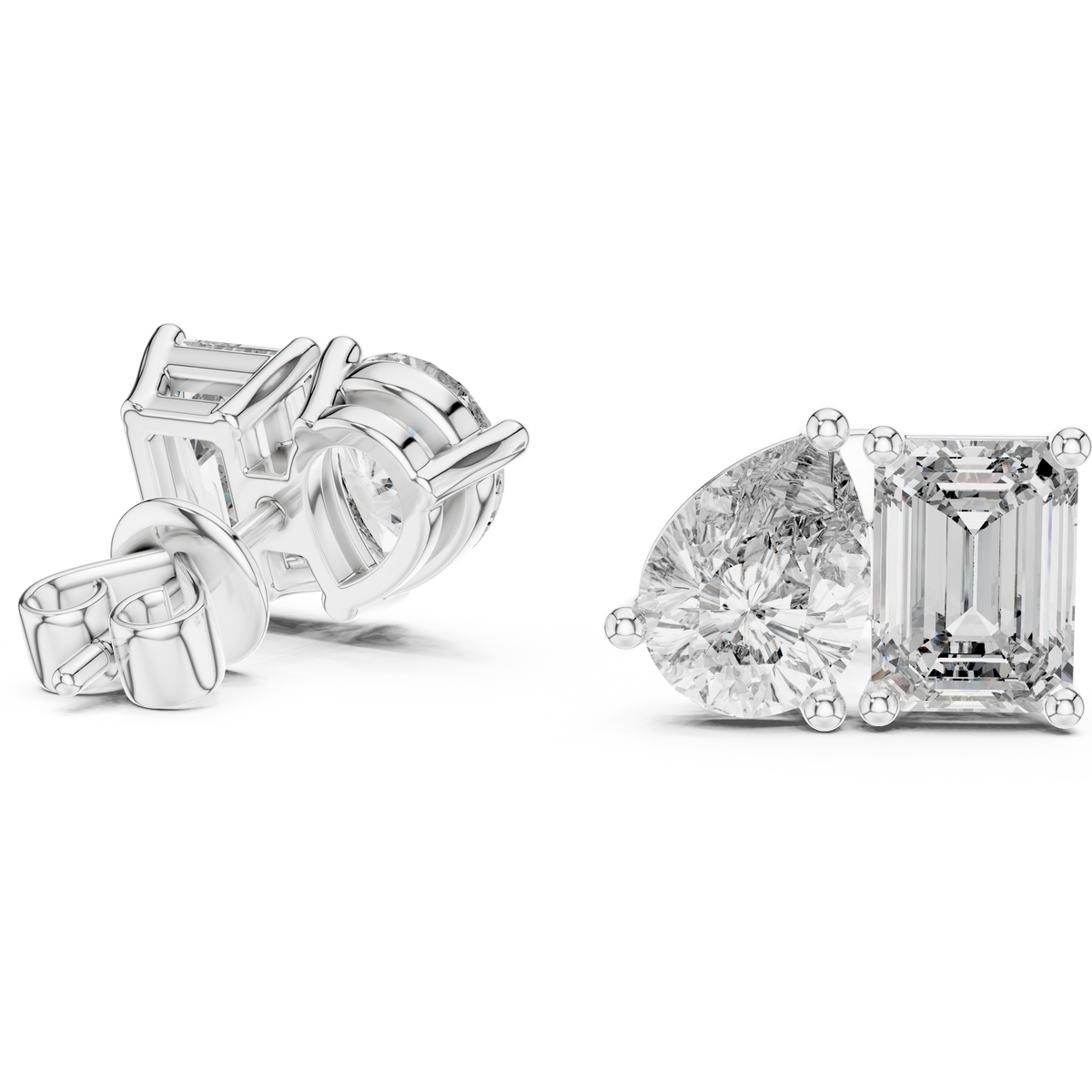 Oorstekers met peervormige en radiantgeslepen diamanten in witgoud — aanzicht 7