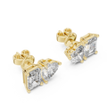 Heart and Radiant Diamond Stud Earrings in yellow gold, view 1