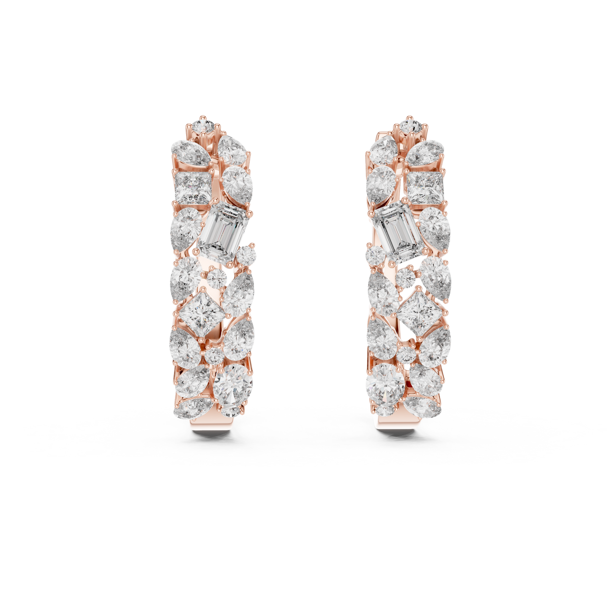 Mixed-Shape Diamond Hoop Earrings in rose gold, view 6