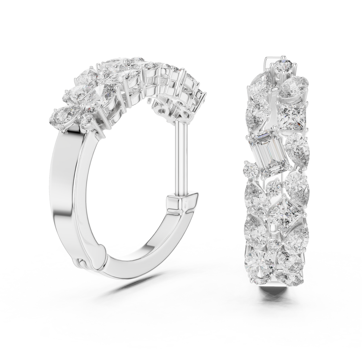 Mixed-Shape Diamond Hoop Earrings in white gold, view 7