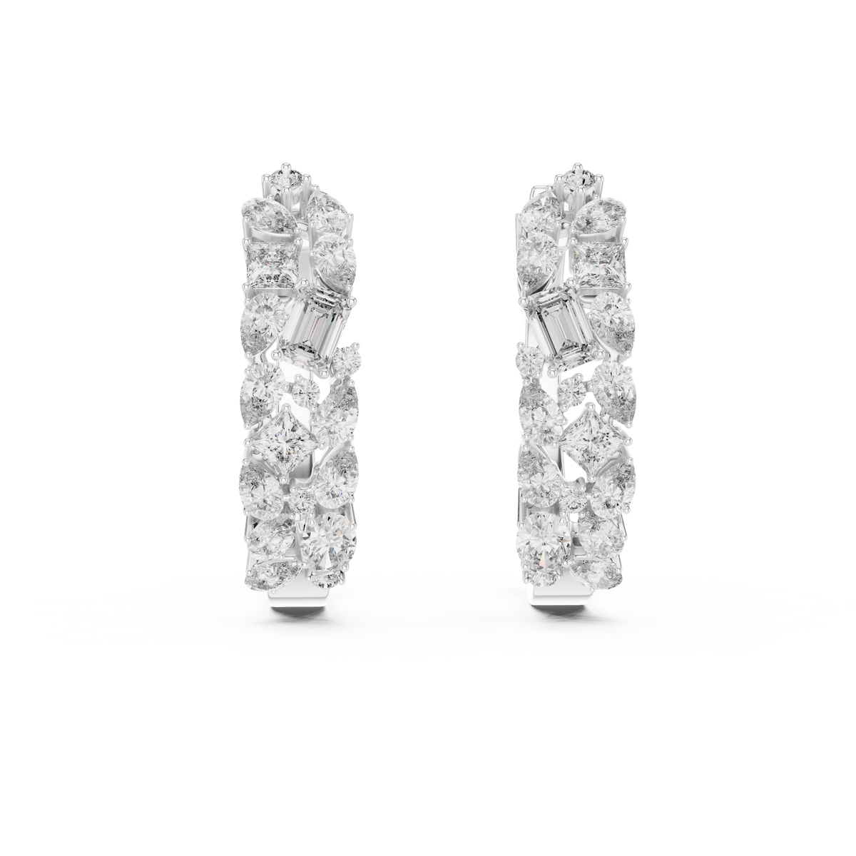 Mixed-Shape Diamond Hoop Earrings in white gold, view 9