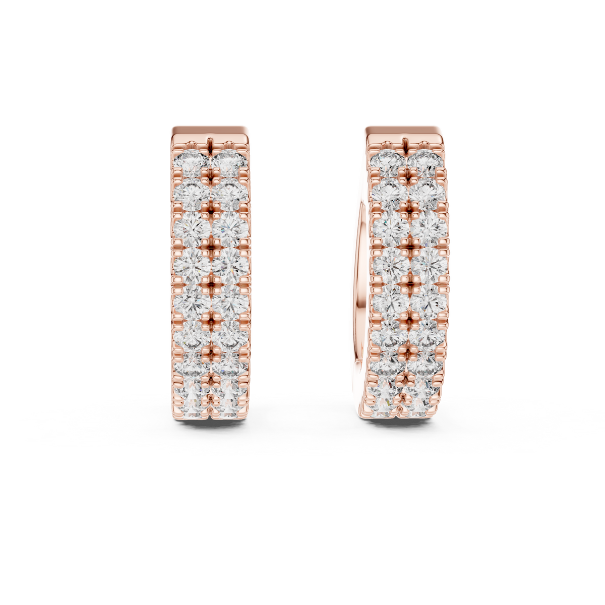 Double-Row Round Diamond Hoop Earrings in rose gold, view 6