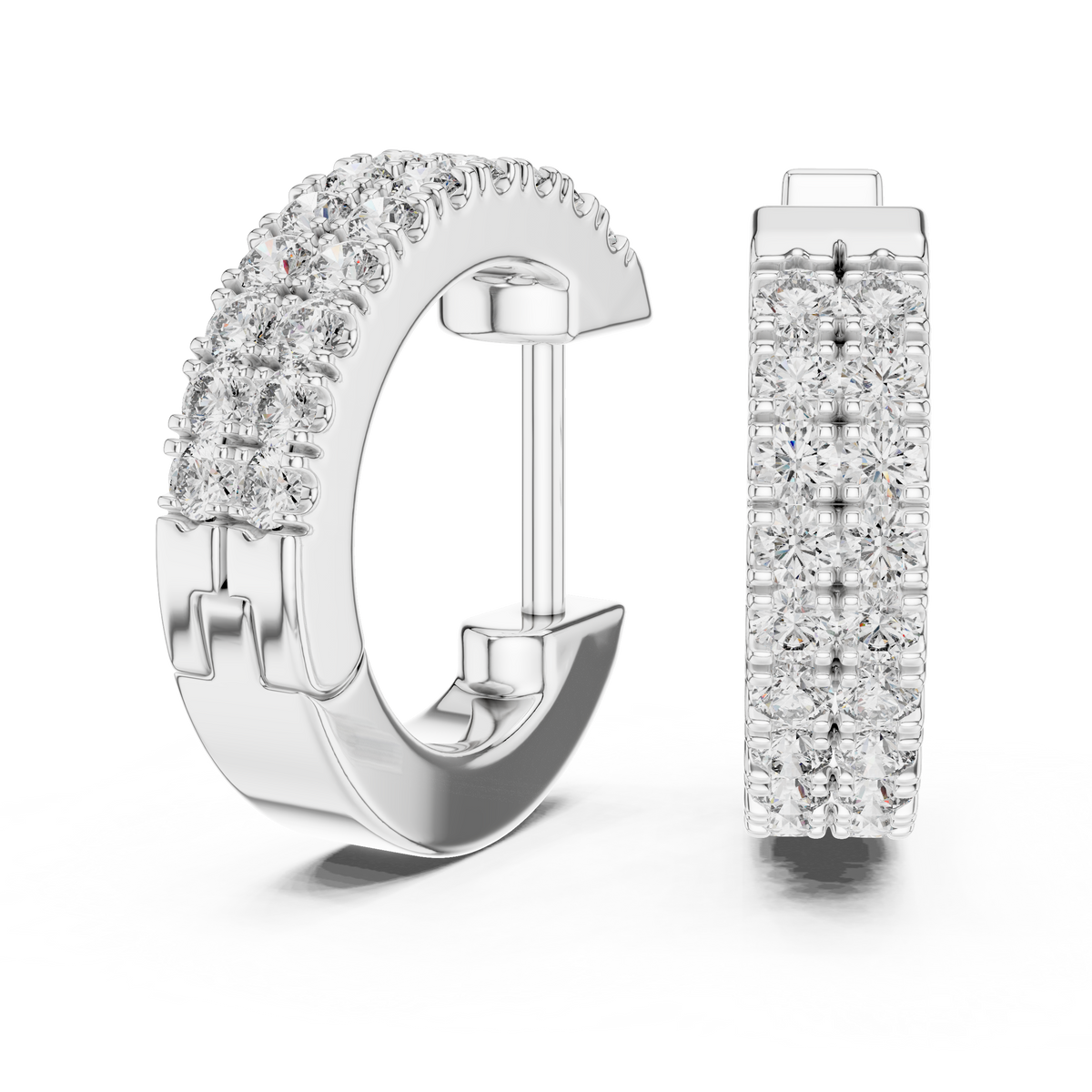 Double-Row Round Diamond Hoop Earrings in white gold, view 7