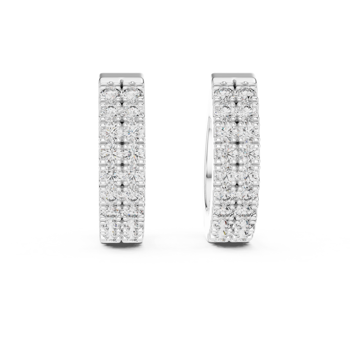 Double-Row Round Diamond Hoop Earrings in white gold, view 9
