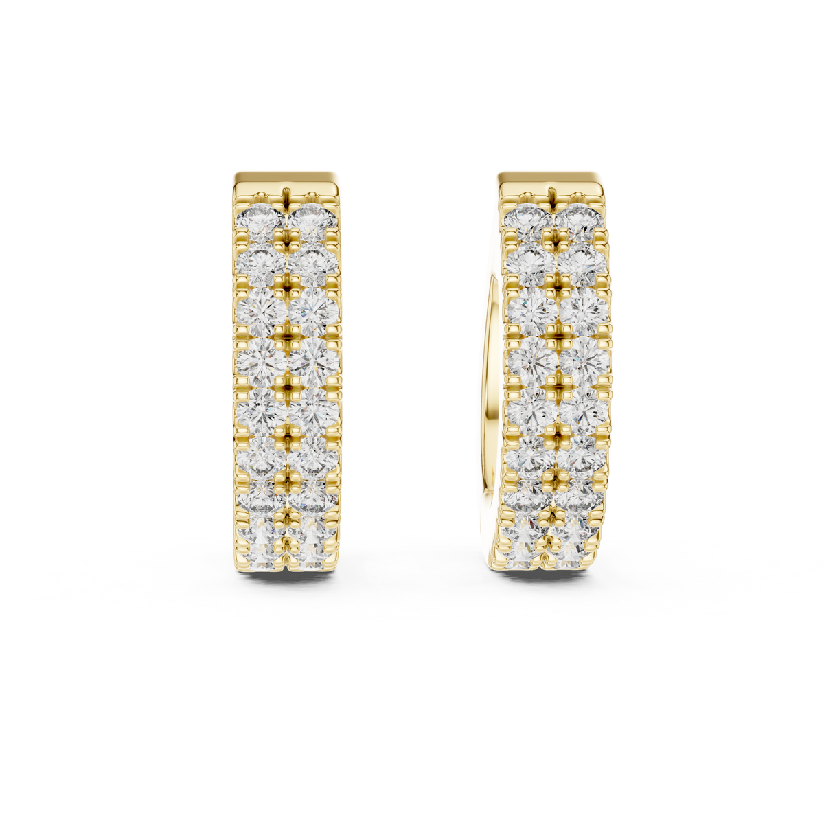 Double-Row Round Diamond Hoop Earrings in yellow gold, view 12