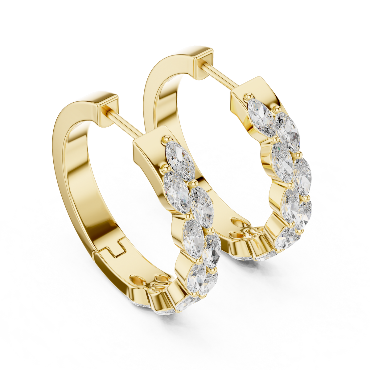 Marquise Diamond Hoop Earrings in yellow gold, view 1