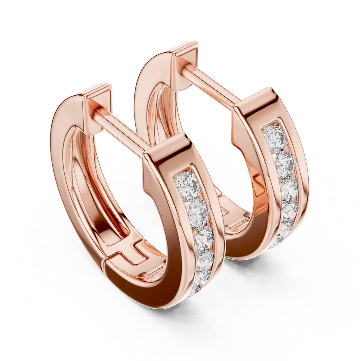 Channel-Set Diamond Huggie Earrings in rose gold, view 4