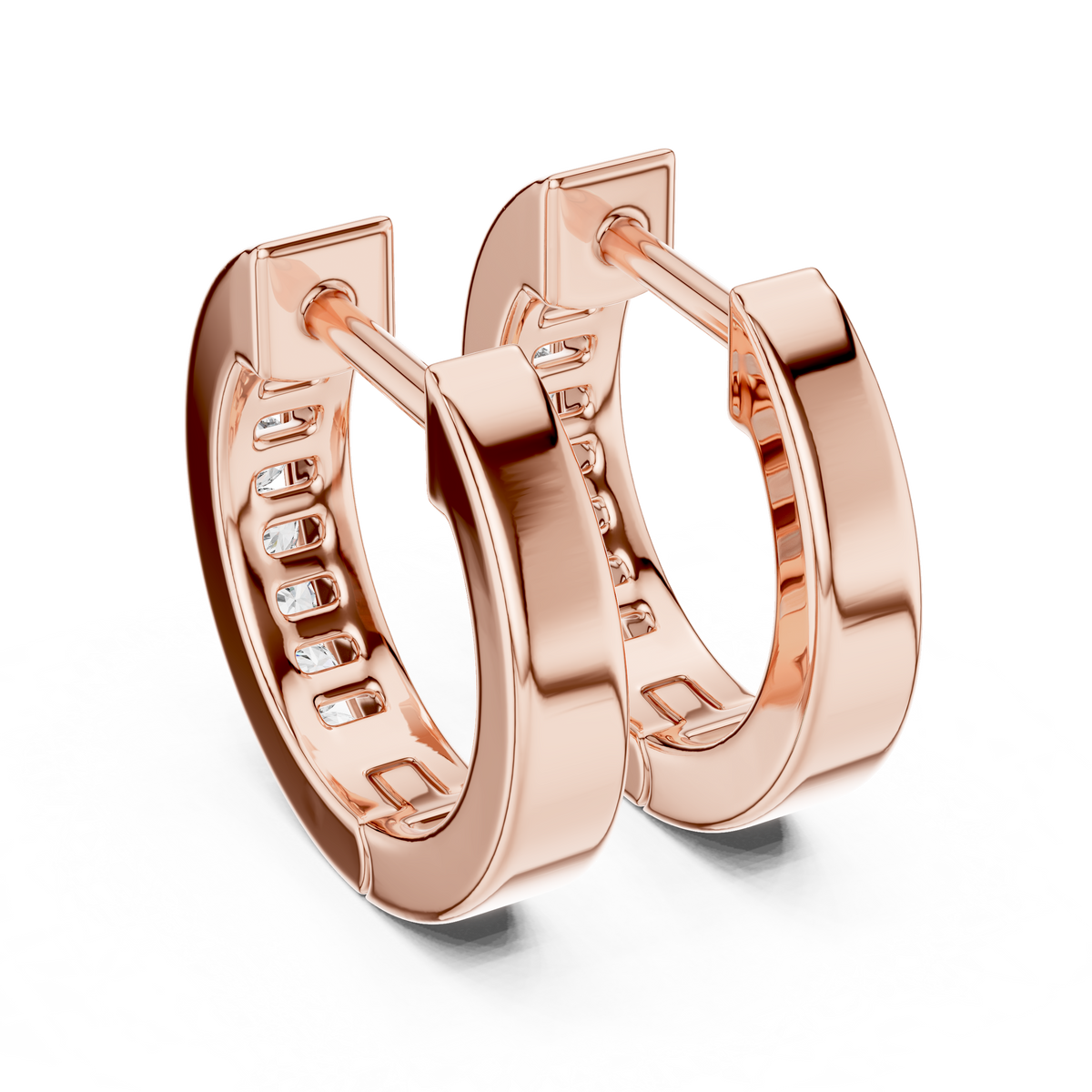 Channel-Set Diamond Huggie Earrings in rose gold, view 5