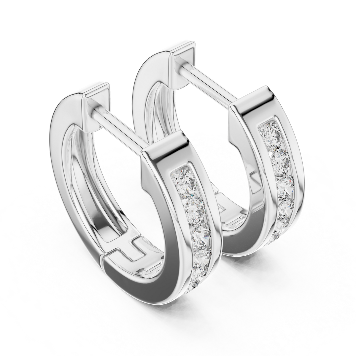 Channel-Set Diamond Huggie Earrings in white gold, view 8