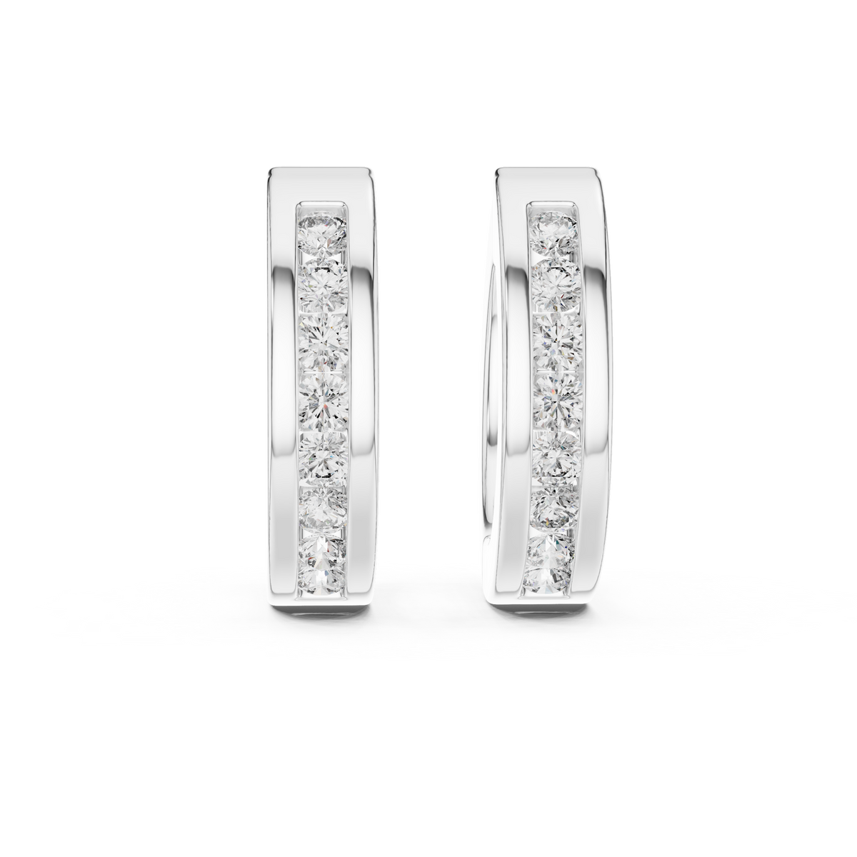Channel-Set Diamond Huggie Earrings in white gold, view 9
