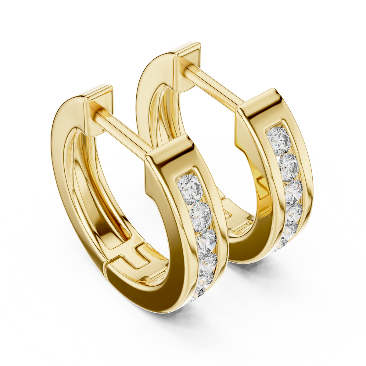 Channel-Set Diamond Huggie Earrings in yellow gold, view 10