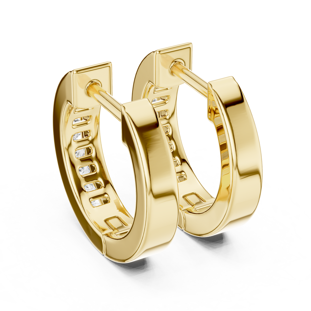 Channel-Set Diamond Huggie Earrings in yellow gold, view 11