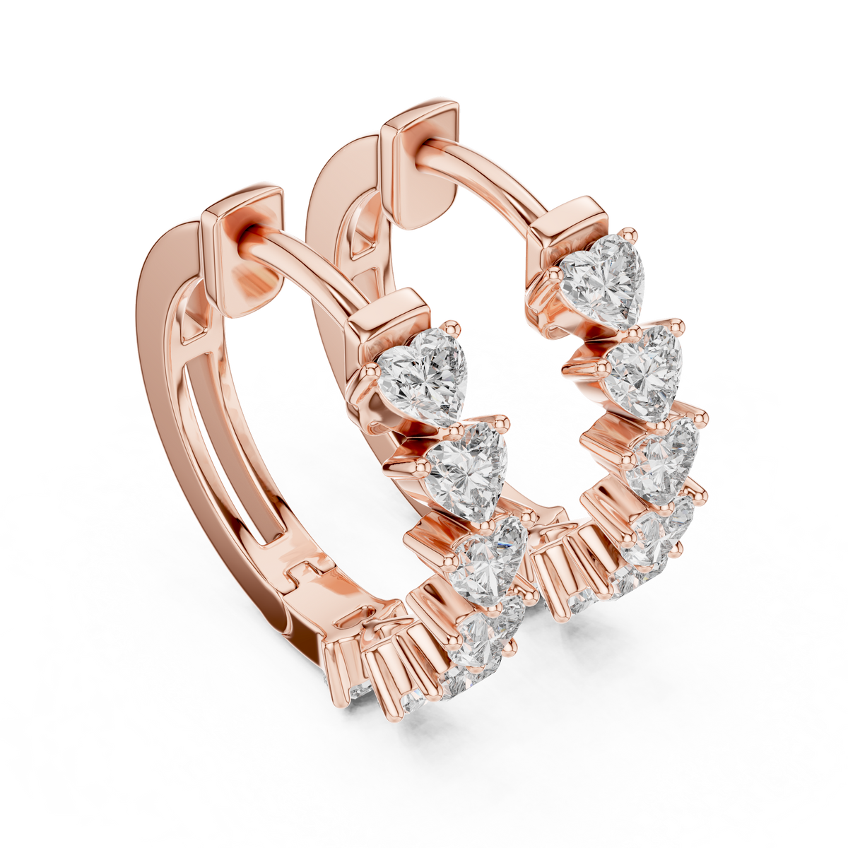 Graduated Mixed-Cut Diamond Hoop Earrings in rose gold, view 4