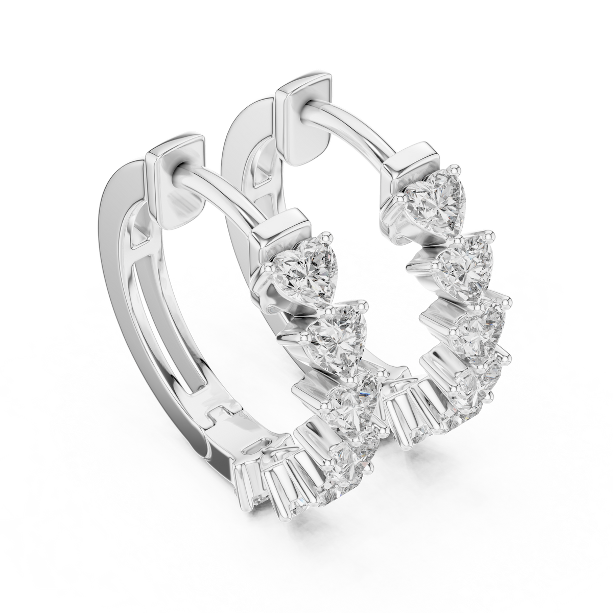 Graduated Mixed-Cut Diamond Hoop Earrings in white gold, view 7