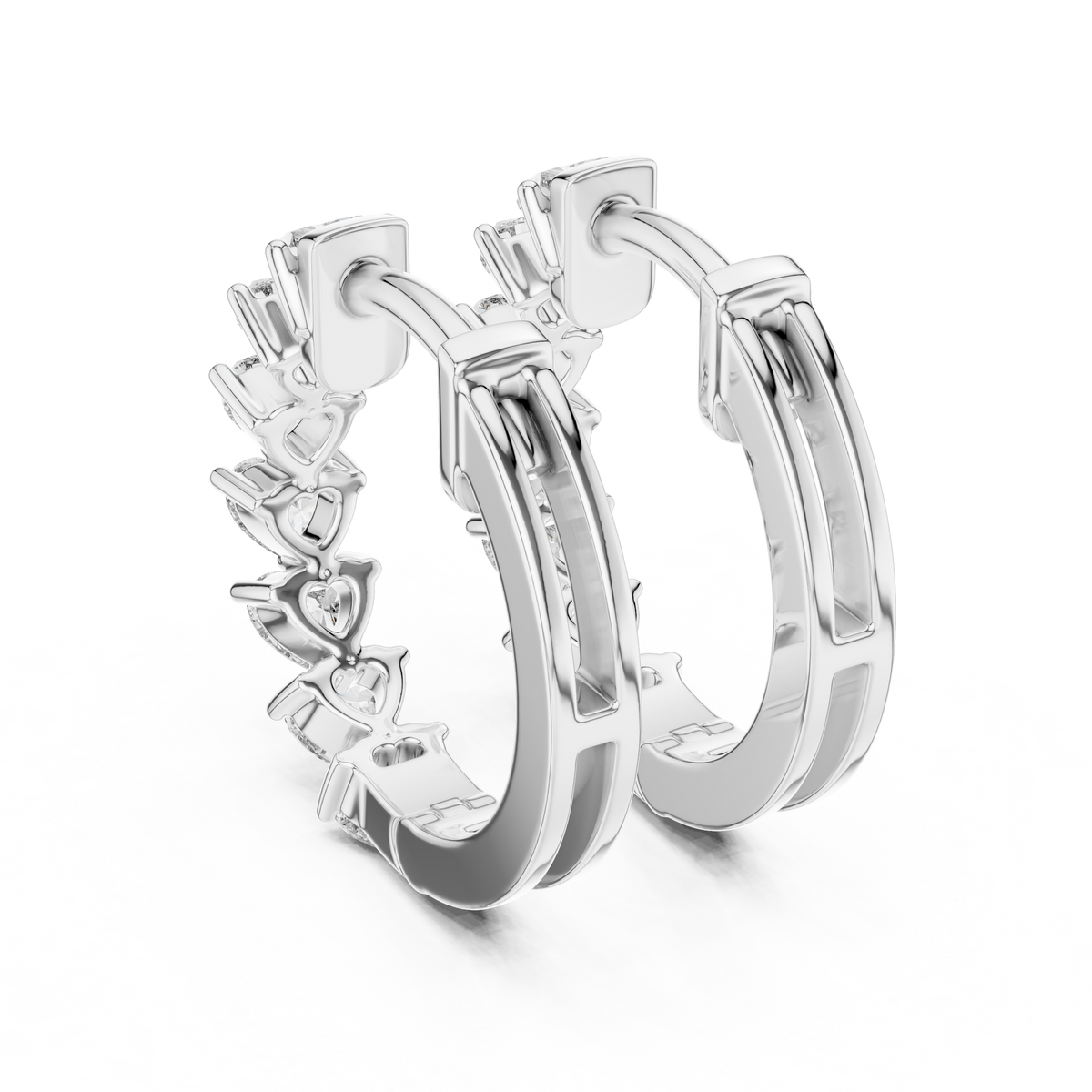 Graduated Mixed-Cut Diamond Hoop Earrings in white gold, view 8