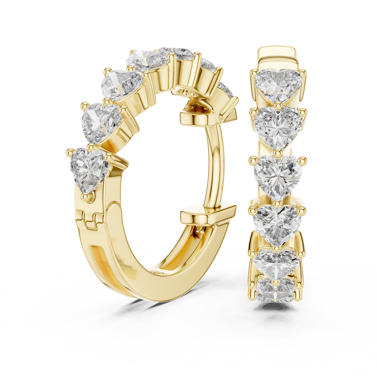 Graduated Mixed-Cut Diamond Hoop Earrings in yellow gold, view 1